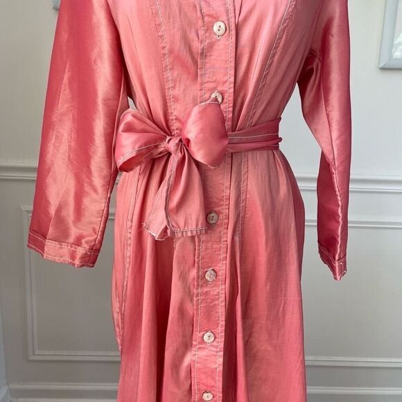 Isabel Riera Handmade Salmon Pink Iridescent Shirt Dress Midi $550 M - Picture 3 of 10